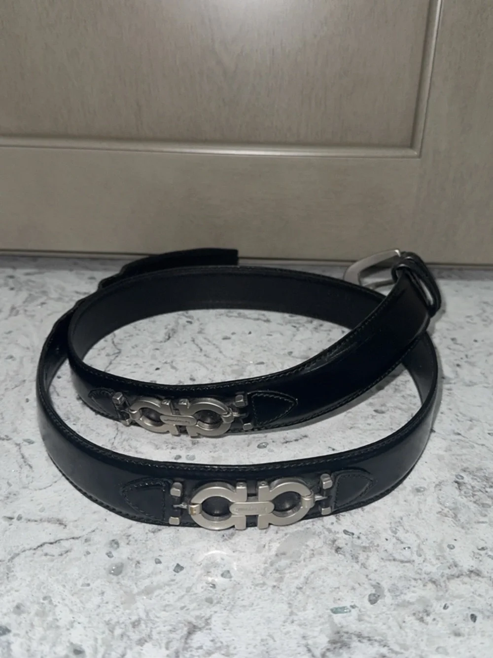 Salvatore Ferragamo Black Leather Women’s Belt with Silver Hardware AUTHENTIC